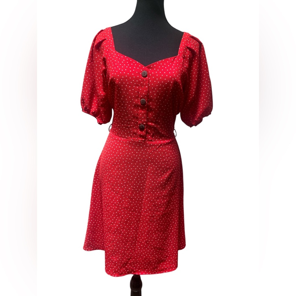 Monteau Red Button-Front Midi Dress GUC L